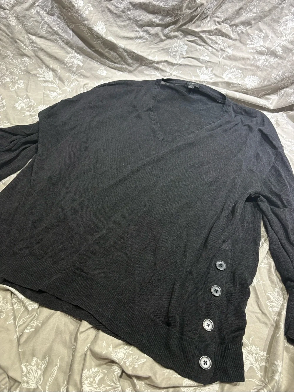 J.Crew black v neck sweater 3/4 sleeve linen viscose 2X